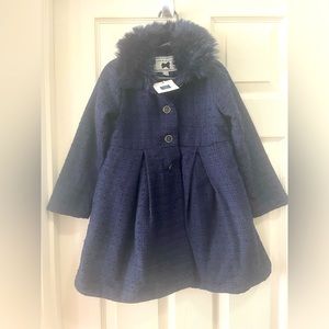 New with tags, navy blue, Janie and Jack toddler coat, size 3 to 4.